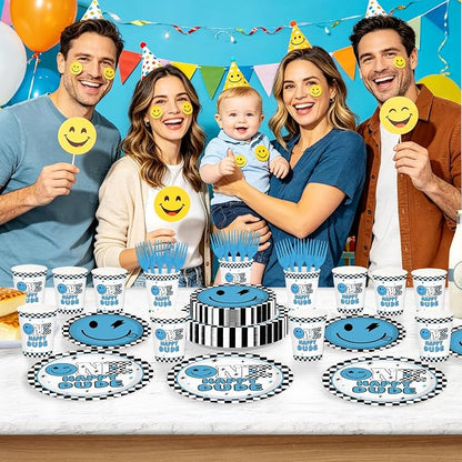 250Pcs One Happy Dude 1st Birthday Party Decorations, Serves 50 | Blue Smile - Image 5