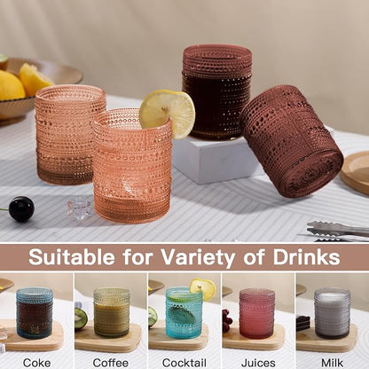 JOVGANK Venus Vintage Hobnail Drinking Glasses Set of 6, Embossed Water Tumbler - Image 5