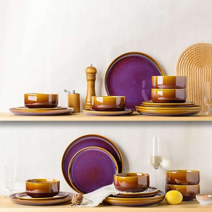 Ceramic Dinnerware Set for 6, 18-Piece Plates and Bowls Set | Handmade Reactive - Image 7