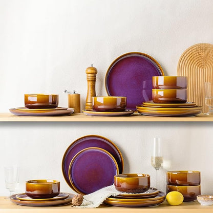 Ceramic Dinnerware Set for 4, 12-Piece Plates and Bowls Set | Handmade Reactive - Image 7