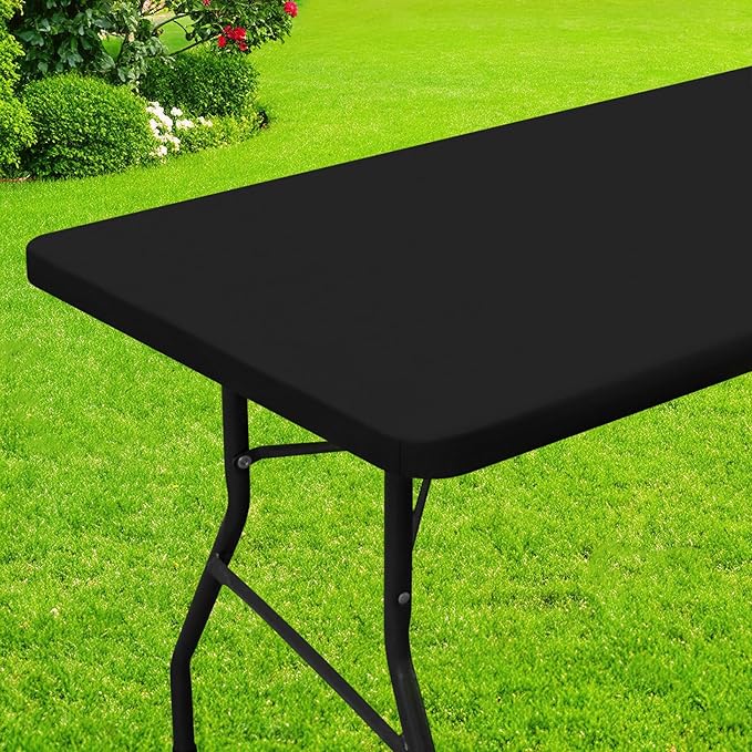 Smiry Rectangle Picnic Table Cloth, Waterproof Elastic Fitted Tablecloths for 6 Foot Tables, Washable Polyester Table Cover for Camping, Indoor and Outdoor (Black, 36"x72")