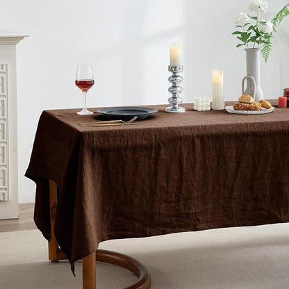 EVERLY 100% Pure Linen Rectangle Tablecloths 60x120Inches for Dining, Parties,Weddings and Restaurants,Decorative Halloween,Thanksgiving Machine Washable Tablecloths-Chocolate