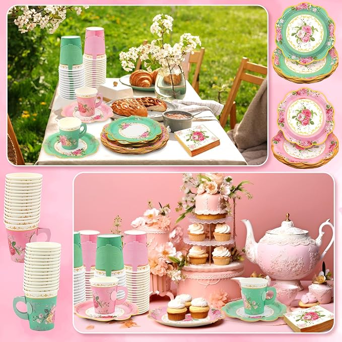 200Pcs Floral Tea Cups and Saucers - Image 6