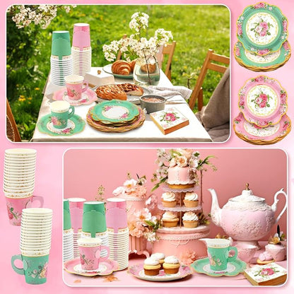 200Pcs Floral Tea Cups and Saucers - Image 6