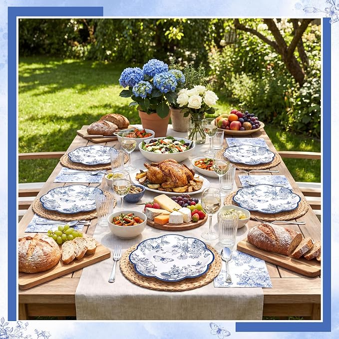 NatNarr 50 Pcs Blue Floral Plates and Napkins, Bridal Baby Showe - Image 6