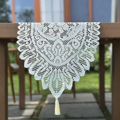 2Pcs Lace Table Runners with Tassels, Farmhouse Boho Doily Vintage Floral - Image 6
