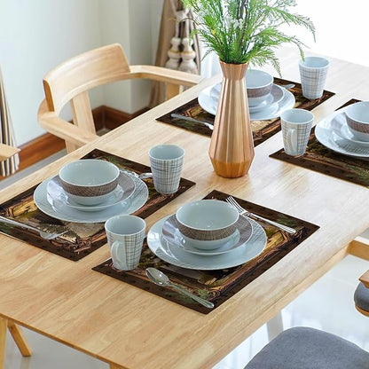 Bear Placemats Set of 4 - Lodge Cabin Place Mats 12x18 Inch Rustic Farmhouse Wild Animal Table Mats Country Woodland Kitchen Mats for Dining Table