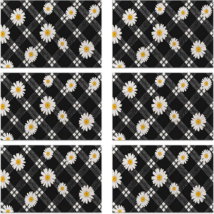 Daisy Floral 12x18 Inch Placemats Set of 6 - Waterproof, Non-Slip & Washable Table Mats for Kitchen & Dining Table Placemats