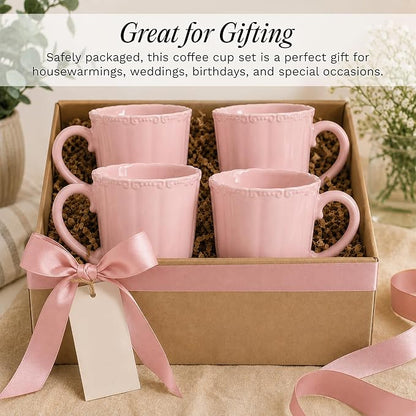 SANGO Bethany Pink Mugs Set of 4, 15 oz Stoneware Pink Coffee Mugs, Vibrant - Image 3