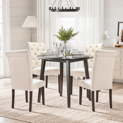 COLAMY Tufted Dining Chairs Set of 6, Accent Parsons Diner Chair Upholstered Fabric Stylish Kitchen Chairs with Solid Wood Legs, Beige