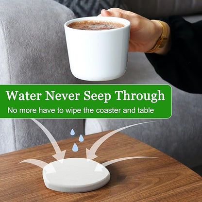 Diatomaceous Earth Coasters Set of 6 for Drinks, Moisture Water Absorbent Stone Coasters for Table Desk at Work, Water Absorbing Instant Drying Diatomite, Modern White