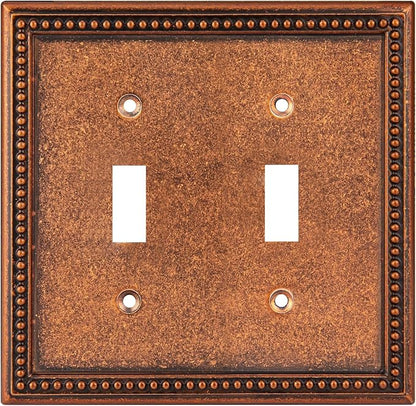 Henne Bery Raised Pearls Decorative Wall Plate Switch Plate Outlet Cover (Double Toggle, Sponged Copper)