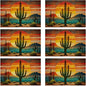 Table Placemats Set of 6, Waterproof Linen Fabric, Non-Slip Backing & Easy Clean, Elegant Dining Table Protectors for Family and Guests (Boho Cactus)
