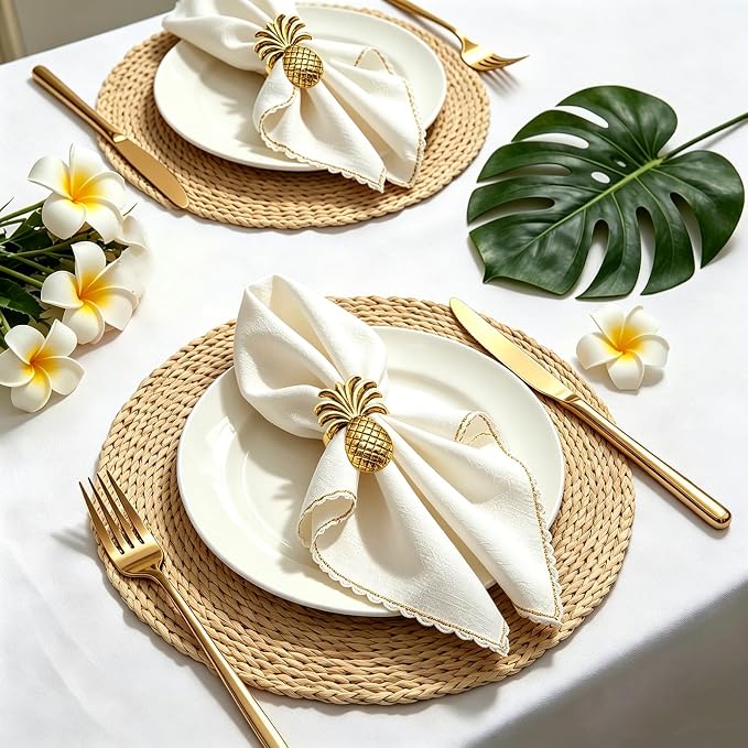 Gold Pineapple Napkin Rings Set of 12 Tropical Fruit Napkin Holders - Image 4