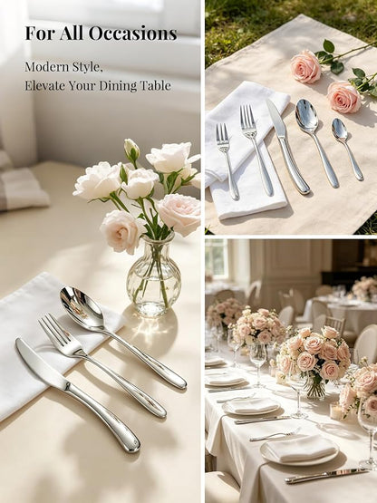 Modern Silverware Set for 4 Premium 20 Piece Flatware Set 18/10 Stainless - Image 6