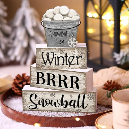 Moucuny 4 Pcs Winter Table Decorations Winter Tiered Tray Decor Christmas Table - Image 2