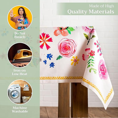 Maison d' Hermine Table Cloth Square Table 100% Cotton 60 x 60 Inches Tablecloth Reusable Decorative for Dining Room Farmhouse Home Valentines Day Decorations Spring Summer - Happy Florals - Sweety