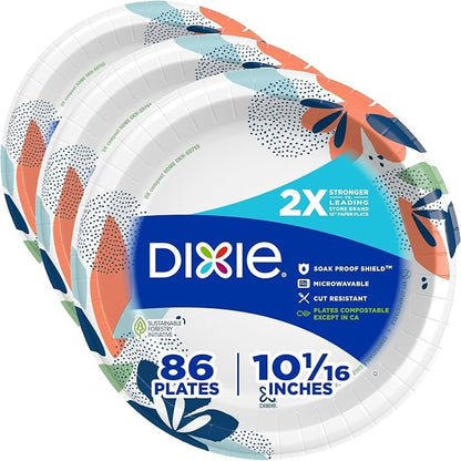 Dixie Paper Plates, Large 10 Inch | 2X Stronger | Microwave-Safe | Soak-Proof | by Unknown