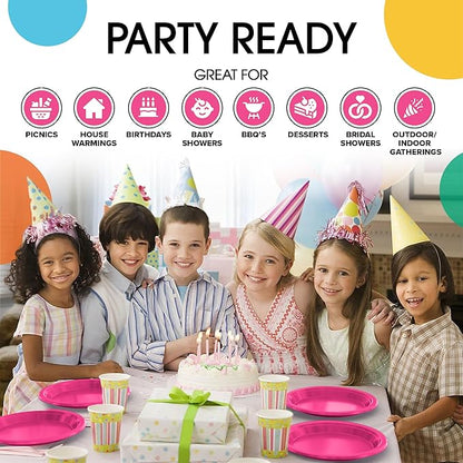 Cerise Plastic Plates For Party 7" Cerise Disposable Plates Heavy Duty 100 Pcs Plastic Dinnerware Sets Heavy Duty 350 GSM Disposable Dinnerware Set