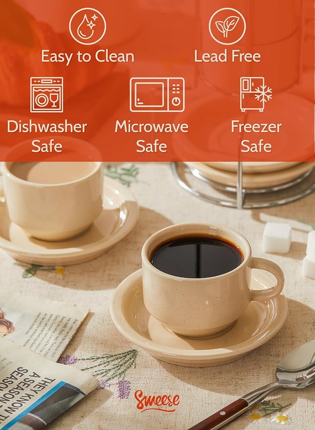 Sweese Porcelain Espresso Cups Set, 2.5 oz, Stackable - Image 3