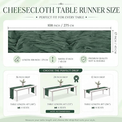 2 Pack Emerald Green Cheesecloth Table Runner 17x108 Inch Boho Rustic Semi - Image 3