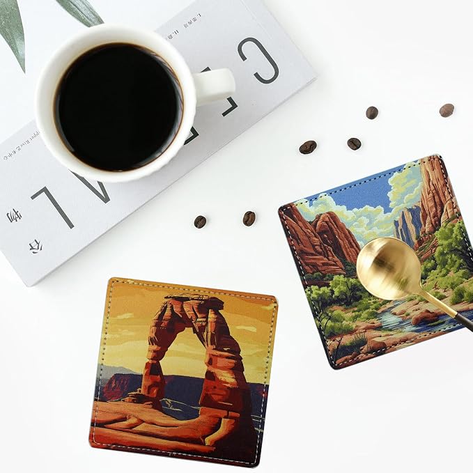 National Parks Coasters Square Leather Drinks Coaster Set - Image 6