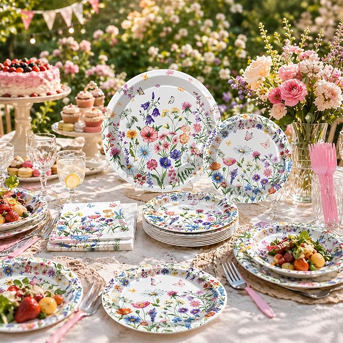 100 Pcs Spring Floral Party Supplies Set, Serves 25 – Disposable Flower Paper - Image 4