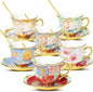 Tea Cups and Saucers Sets of 6, 8 Oz Floral Tea Cups by EspressoTeaCupsandSaucers