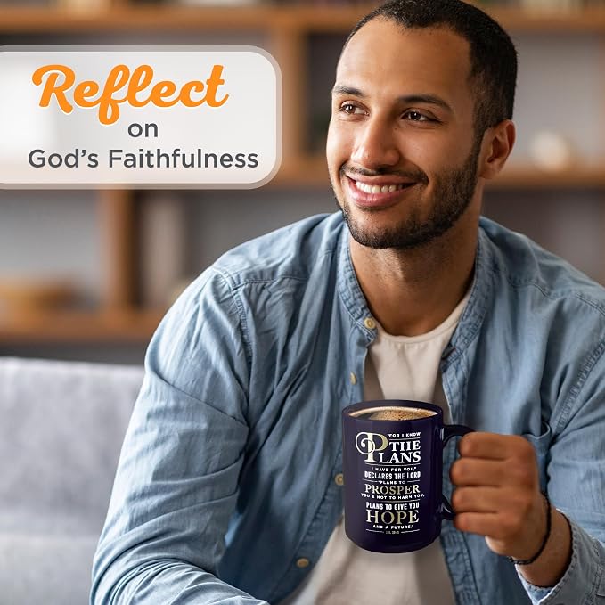 Christian Art Gifts Navy Blue Ceramic Coffee Mug – 14 oz. Microwave and - Image 3