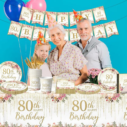 80th Birthday Party Tableware, Tablecloth, 80 and Fabulous Banner, 80th - Image 6