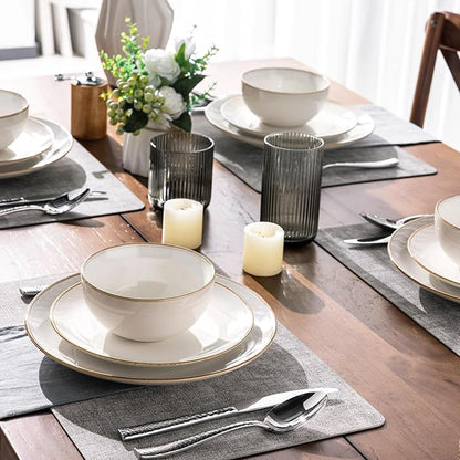 GBHOME Ceramic Dinnerware Sets for 4, 12 Pieces Stoneware Plates and Bowls Sets, Reactive Glaze Dishes -Scratch Resistant, Dishwasher&Microwave Safe，Pearl White