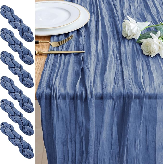 Cheesecloth Table Runner 10FT 6Pcs Blue Boho Gauze Sheer Runners | Cheese Cloth by Xiomot