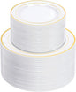 NOCCUR 200PCS Gold Plastic Plates - 100 Dinner / 100 Dessert Disposable Plates Heavy Duty - Ideal for Wedding/Party/New Year