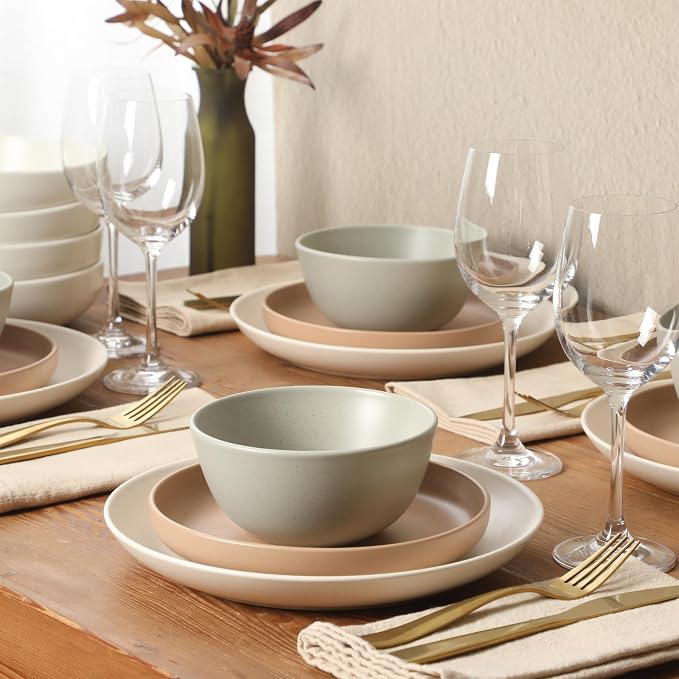 Gibson Elite Leeds Court Plates and Bowls Sets, 16-Piece Stoneware Dinnerware - Image 2