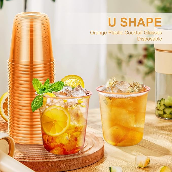 KesaPlan 100Pcs 12oz Orange Plastic Party Cup, Disposable Wine Cocktail Cup | - Image 2