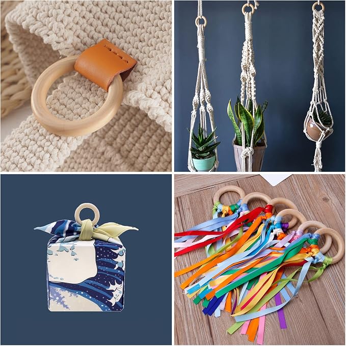 20PCS Natural Wood Rings for Crafts, Macrame Rings for DIY, Wooden Rings - Image 5