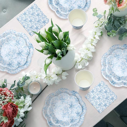 250 Pcs Blue Floral Disposable Paper Plates and Napkins | Bow Coquette - Image 5