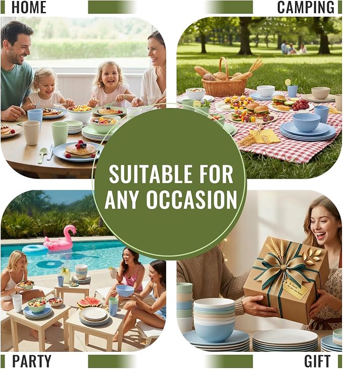 40 PCS Wheat Straw Dinnerware Sets Unbreakable Dishes Set - Image 8