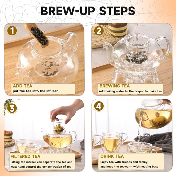 Glass Teapot Set, 40OZ/1200ml Stovetop Safe Glass Tea Kettle - Image 7