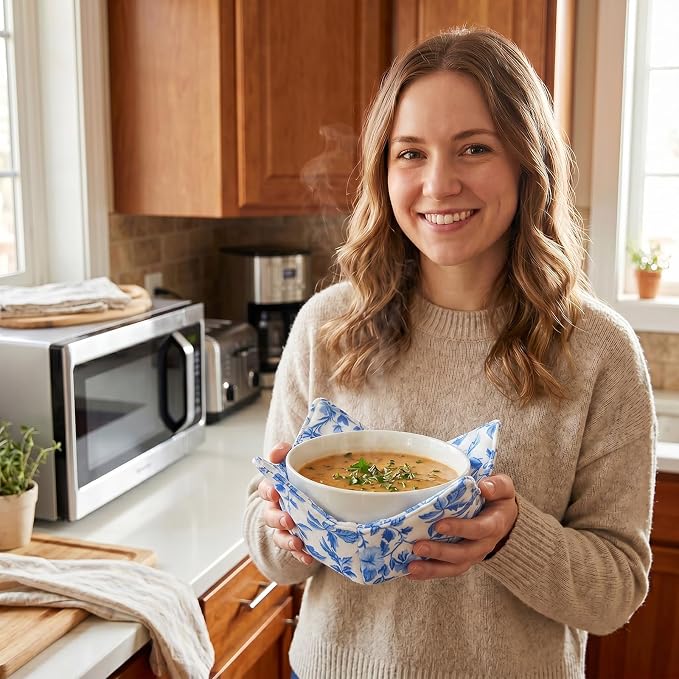 Cotton Microwavable Bowl Cozy, Microwave-Safe Hot Bowl Holders, Soup Bowl Cozy - Image 5