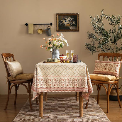 ISAENNE Designer Linen Floral Small Rectangle Tablecloth,Pale Yellow Farmhouse Indoor Table Cloth,Durable Decor Tablecloths for Dining Kitchen Thanksgiving Christmas,55"*71"-Chamonix A