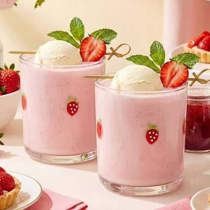 SiliFine 2 Pcs Strawberry Icon Juice Glasses - 14oz Sweet Strawberry Stemless by SiliFine