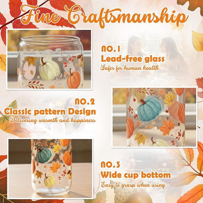 Sliner 2 Pcs Pumpkin Glass Cups Fall Drinking Tumbler - Image 5