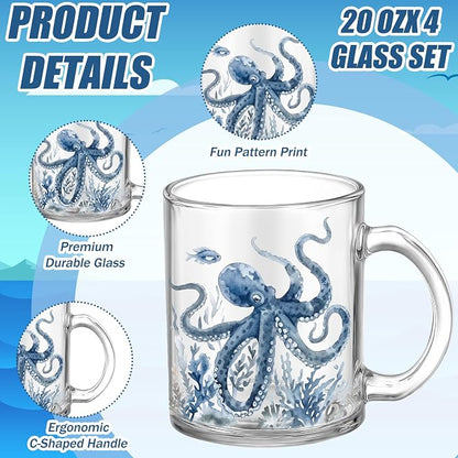 Tioncy 4 Pcs Coastal Mugs Blue Sea Turtle Coffee Mugs 12 oz Summer Beach Ocean - Image 2