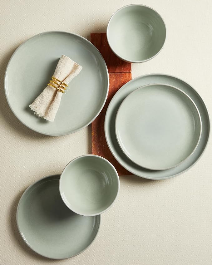 24 Piece Dinnerware Set for 8, Santorini Mist Terracotta Plates and Bowls Sets - Image 4