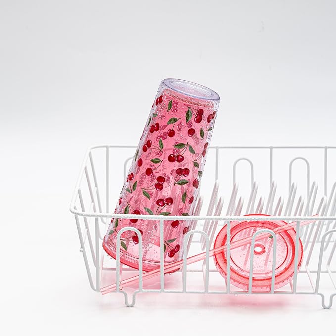 bzyoo 24oz Plastic Tumbler Cup, Lid & Straw, Iced Coffee Cherry Splash | Double - Image 9