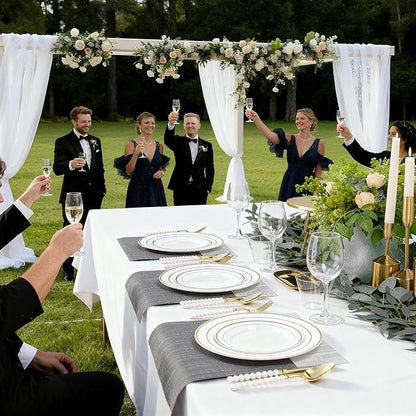 200PCS White Plastic Plates with Gold Rim, Disposable Heavy Duty Plastic Plate, 100 Dinner and 100 Dessert Plates for Party and Wedding