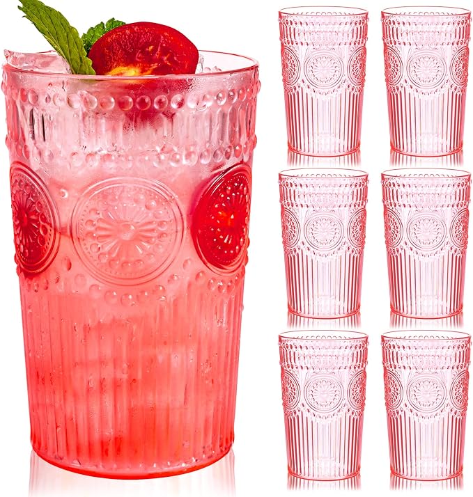 Ciaell 12 Pack Pink Plastic Water Glasses by Ciaell