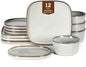 Stone Lain Cairo 12-Piece Dinnerware Stoneware, Plates and Bowls, Microwave and Dishwasher Safe, Includes Dinner and Salad Plates, Cereal Bowls, Dish Set for 4, Grey