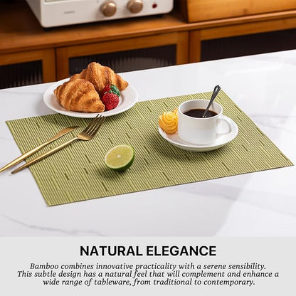 LEXMORE Placemats Set of 4 Vinyl/Plastic Woven Place Mats for Kitchen Table Indoor/Outdoor Washable Placemat Wipeable Dining Table Mats(Pea Green)